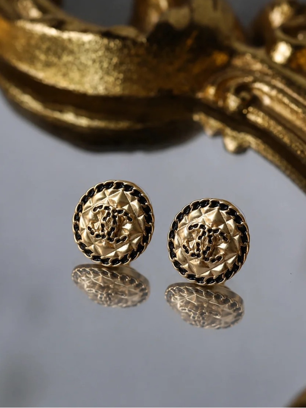 Authentic Chanel Button Stud Earrings